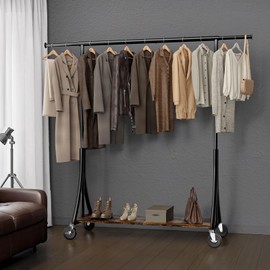 MAXLEAD Clothes Rack, Clothing Rack with Wood Shelves 500 LBS Heavy Duty Garment Rack for Hanging Clothes Portable Closet Sturdy Coat Rack for Bedroom, Living Room, Laundry, Balcony, Black