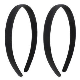 JIYIN Pack of 2 Satin Headbands, 1.5 cm Black Wide Hair Band, Thin Satin Headbands, Simple Headband, DIY Plain Headband for Girls and Women