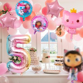 Pack of 7 Cartoon Balloons Birthday Decoration, Pink Foil Balloons Birthday Decoration Girls 3 4 5 Years, Children's Birthday Decoration, Party Decoration Balloons Birthday Decorations