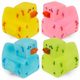MIJOMA Set of 4 Pixel Squeaky Duck - Retro Bath Duck 6 x 5.5 cm - Iconic 8-Bit Look - Squeaky Toy for Bathroom, Children, Gamers & Collectors (Pixel Duck)