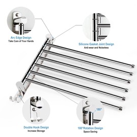 SCDGRW Swivel Towel bar 6 arm - Stainless Steel Bathroom Swing Towel Rack with Hook- Wall Mounted Towel Holder Storage Organizer for Bathroom Kitchen