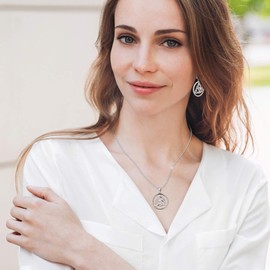 YL Necklace, Celtic 925 Sterling Silver, 12 Birthstone, Cubic Zirconia, Irish Knot Pendant Necklace for Women, Silver, October, pink