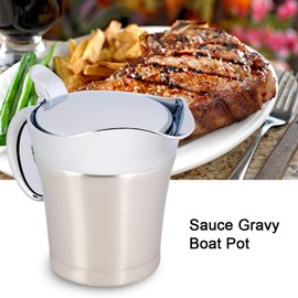 Gravy Boat, Sauce Pot with Hinged Lid, Double Insulated Gravy Boat Made of 304 Stainless Steel for Coffee, Cream, Salad Dressing, Pudding Milk (Small 450 ml)
