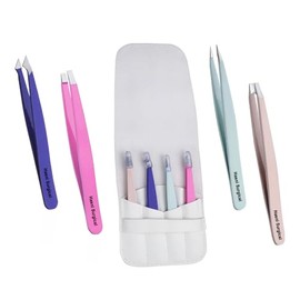 Tweezers Set of 4 Professional Stainless Steel Precise Facial Hair Removal Tweezers for Eyebrow Nose Ear and Ingrown Hair Treatment Multi Task for Men & Women