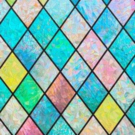 Colorful Stained Glass Window Film, Rainbow Door Privacy Films Static Cling Window Tint Decorative Sun Catcher Decal Heat Cotrol Anti UV for Home and Office,17.5x78.7 in.