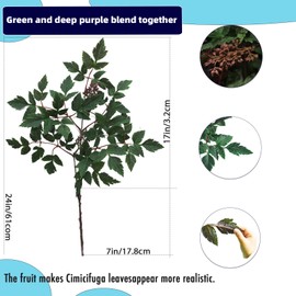 Niaone 12 Pack Artificial Cimicifuga Plants 24" - Two-Tone Green & Purple Faux Stems, Extra Full Vase Filler for Home Decor, Weddings, Outdoor/Indoor Centerpieces