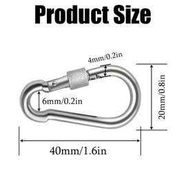 YAISUHCHNYE 4 PCS M4 Carabiner Clips 304 Stainless Steel Spring Clips Snap Hooks With Nut Gauge Carabiner Keychain Clips for Backpack Dog Leash Fishing Camping Awning