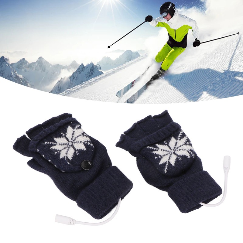 USB Heating Gloves Full Half Fingerless Knitting Double Side Warm
