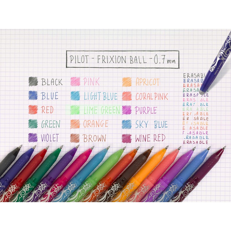 PILOT FriXion Refills 0.7-15 Pack, Black/Blue/Red - FriXion Erasable Ink