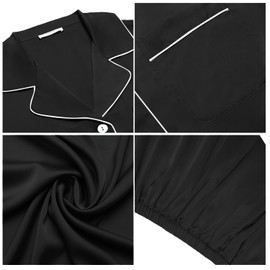 Joyaria Satin Pajama Sets for Women 2 Piece Short Sleeve Button Down Top & Capri Sleep Pant Sets(BlackL)