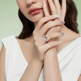 HUKKUN Lotus Flower Spoon Ring Sterling Silver Inspirational Just Breathe Ring for Women