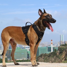 ICEFANG GN8 Tactical Dog Harness with 4X Metal Buckles for Large Sized Dogs,Reflective in Training Walking K9 Vest,No-Pull Front Leash Clip,Adjustable Pet Harness (Black, Large (Pack of 1))