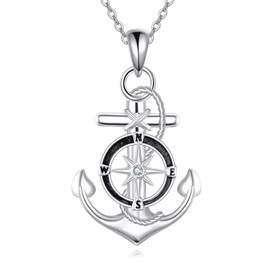 SHEAISRS Anchor Necklace for Women Men Sterling Silver Nautical Anchor Pendant Sailor Necklace Compass Pendant AnchorJewelry for Women