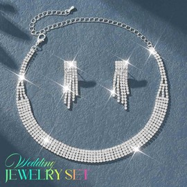 Yean Bridal Choker Necklace Silver Rhinestone Wedding Choker Jewelry Sets Crystal Necklace and Earring Sets for Women (Silver)