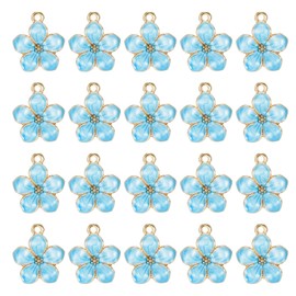 uxcell 20 Pcs Five-Petaled Flowers Charm, Gold Plated Charm for DIY Mobile Phone Accessories Keychain Crafting, 17x14mm, Blue