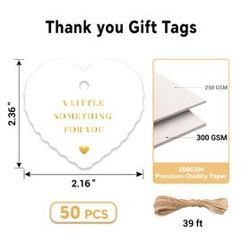 TQQBUU 50pcs Gold Foil Thank You Tags with String, Pre-Punched Hole Gift Tags with String - Perfect for Weddings, Baby Showers, Parties, Holidays, Anniversaries, Celebrations (2.36"*2.16")