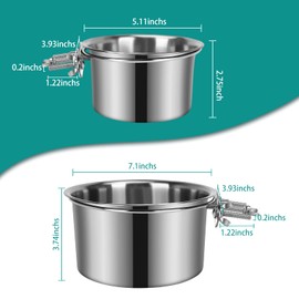 Yummy Sam Dog Food Water Bowl for Cage with Clamp Holder, Stainless Steel Pet Kennel Hanging Bowls Non-Spill Detectable Bowls Crate Feeder for Small Medium Large Dogs (Silver, L (82 & 31 OZ))