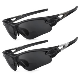 SKYOLUY 2PC Sports Bifocal Reading Sunglasses for Men, Superior TR90 Wrap Around Semi Rimless Design Sun Readers,UV400 Near-Far Sun Glass Built in Outdoor Driving/Finshing Dark Glasses, +2.0