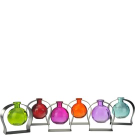 Couronne Company M244-200-09 Ball Recycled Glass Vase & Arched Metal Stand, 5 3/4", Aqua, 1 Piece