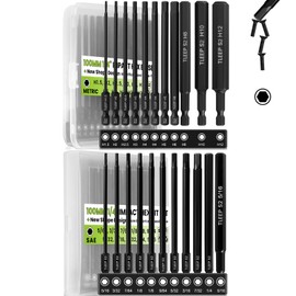 TLEEP 22Pcs Allen Wrench Drill Bit Set 5/16-5/64 1.5MM-12MM, 100MM Long Magnetic Hex Key Set for Ikea Furniture, S2 Steel 1/4" Hex Shank Drill Bits Tools for Narrow Space, Metric & Sae Full Size