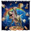 EUBTPA Funny Animal Shower Curtain Fun Cat Riding Dinosaur Fantasy