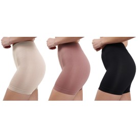 Skinnygirl Women's Mid Length Slip Shorts, Multipack (Sable Rose/Ondine Blush/Black, Medium)