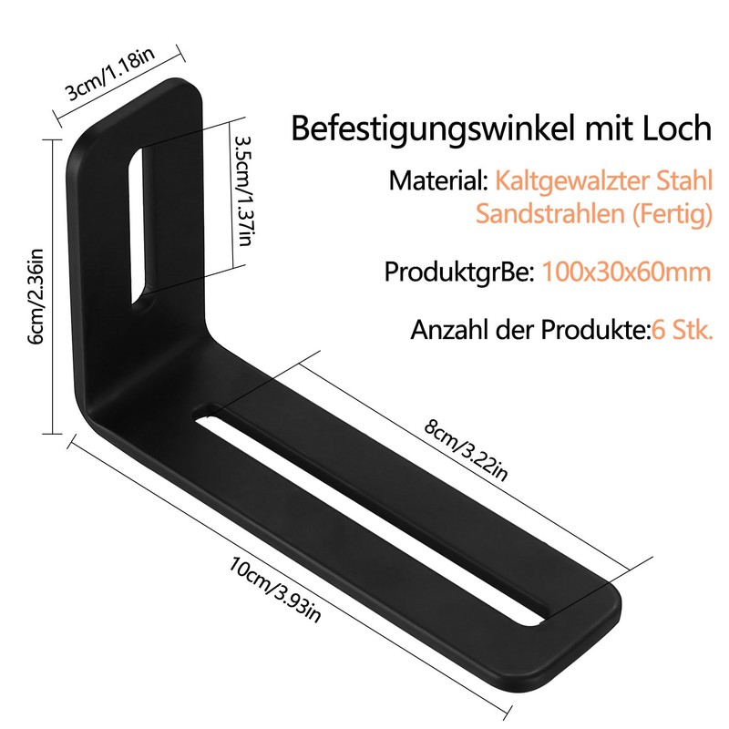 6 Pcs Adjustable Slotted L Brackets, Black L Shaped Bracket