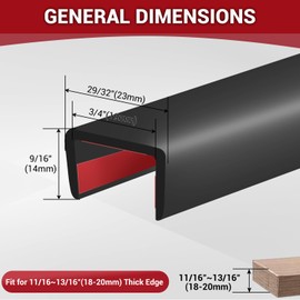 Rubber Edge Trim, 3/4" Self Adhesive Flexible U Channel Edge Protecter, EPDM Material Big Size Deep U Channel Gasket for Plywood, Tables, Desks, Cabinets, Black Color, 20Ft