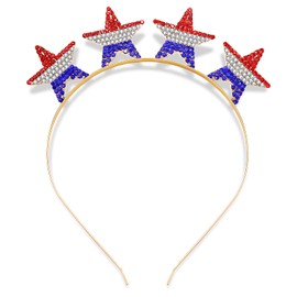 4th of July Patriotic Headband Hat USA Letter Hairband Crystal Red White Blue Independence Day American Flag Star Headpiece