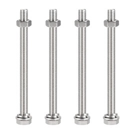TOP-VIGOR 4Pcs M10 x 140mm Hex Head Screws Bolts, Nuts, Flat & Lock Washers Kits, 304 Stainless Steel Fully Thread Hexagon Bolts for DIY Bike Motorcycles Repair