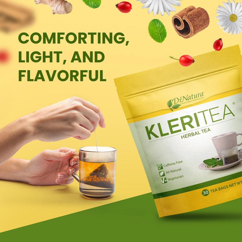 DrNatura KleriTea Herbal Tea, Caffeine-Free, All-Natural, Vegetarian, 30 Tea Bags,