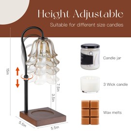 Candeldo Candle Warmer Lamp with Timer: Flower Black Candle Lamps Height Adjustable Vintage Home Bedroom Decor Mom Birthday Gift for Women