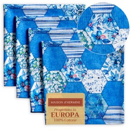 Maison d' Hermine Napkin 100% Cotton Cloth Napkin Decorative Washable Easter Napkins Set of 4 for Home, Kitchen, Dining, Cocktail Parties & Camping, Summer Blues - Spring/Summer (45cm x 45cm)