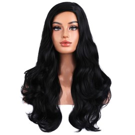 RightOn Black Wig Long Wavy Wig Black Wavy Wigs for Women Cospaly Party Daily Hairnet Include