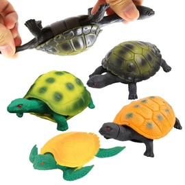 4 Pack 5 Inch Rubber Turtle Toys, Tortoise Sets for Children, Great Safety Material TPR Super Stretchy, Can Hide in Shell, Sea Ocean Animal Bathtub Bath Pool Toy Party Favors Boys Kids Collection