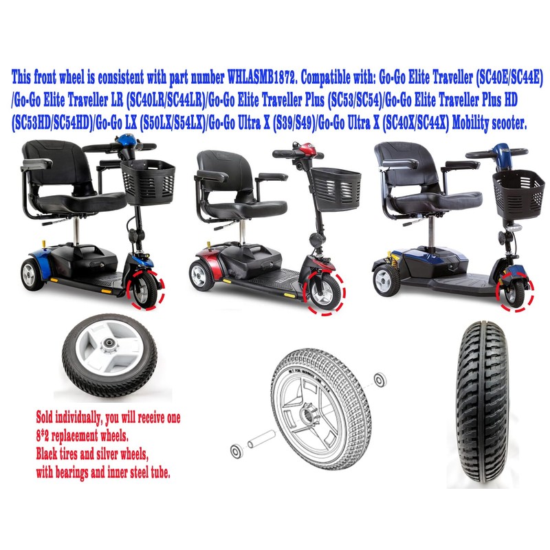 Mobility scooter replacement wheel,8"x2" (200x50) Flat-Free Front Wheel Tri-Spoke Rim
