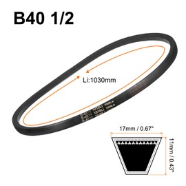 uxcell 2pcs B40 1/2 Rubber V Belt, B Section V-Belt 43.3" Outside Circumference x 0.67" Width x 0.43" Thick, Industrial Power Transmission Belt, Black