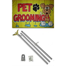 AES Advertising Pet Grooming 3'x5' Polyester Flag with 6' Aluminum Flag Pole Kit with Eagle Topper