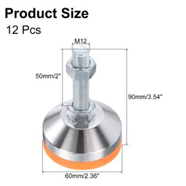uxcell 12 Pack Adjustable Heavy Duty Leveling Feet, 60mm/2.36" Dia Base M12 x 50mm Thread Anti-Slip Shock-Absorbing Furniture Leveler Legs for Workbench, Machine, Cabinet