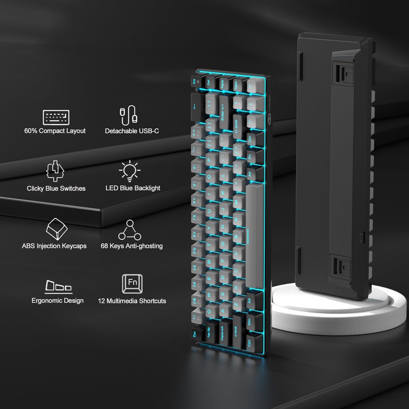 MageGee Portable 60% Mechanical Gaming Keyboard, MK-Box LED Backlit Compact