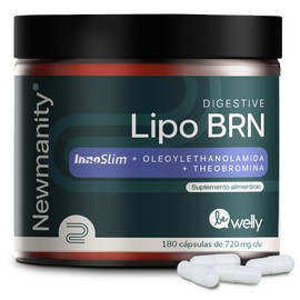 NEWMANITY Digestive Lipo BRN con Theobromina, Oleoylethanolamida e InnoSlim - 180 Cápsulas con L Carnitina, Café Verde, Vinagre de Manzana - Termogénicas para Energía y Bienestar Metabólico - Vegano