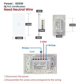 LOUYSGEN Zigbee Smart Switch 118X72X34MM,Need Zigbee Hub and Neutral Wire,2.4GHz WiFi,Touch Light Switch Glass Panel,Work with Tuya Google Home and Alexa,White 1 Gang