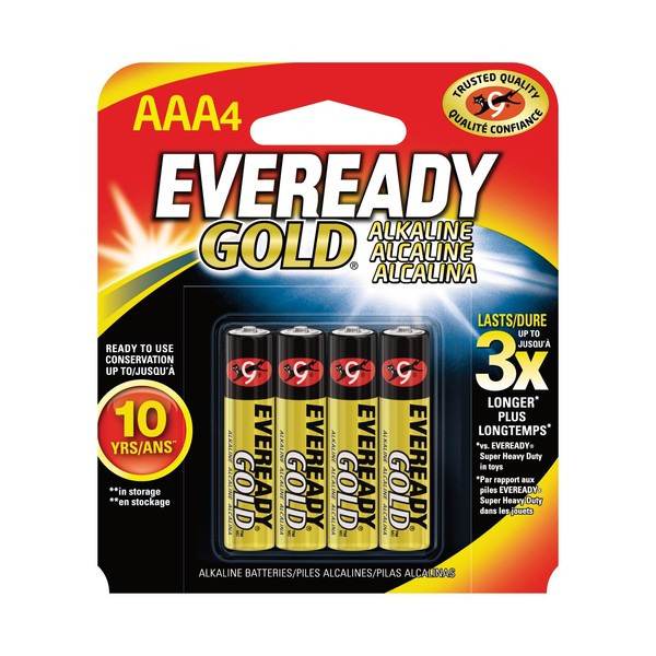 Eveready Gold Alkaline Batteries AAA, 4-Count (Pack of 3)