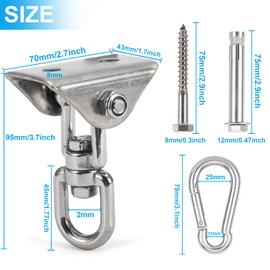 muvuo Swing Chair Ceiling Bracket Set, Heavy Duty Swing Hooks M8 Ceiling Chairs Hanging Kit 450KG Load-Bearing, 360° Swing Spin Hammock Fixings with 4 High-Strength Fixing Screws Parts