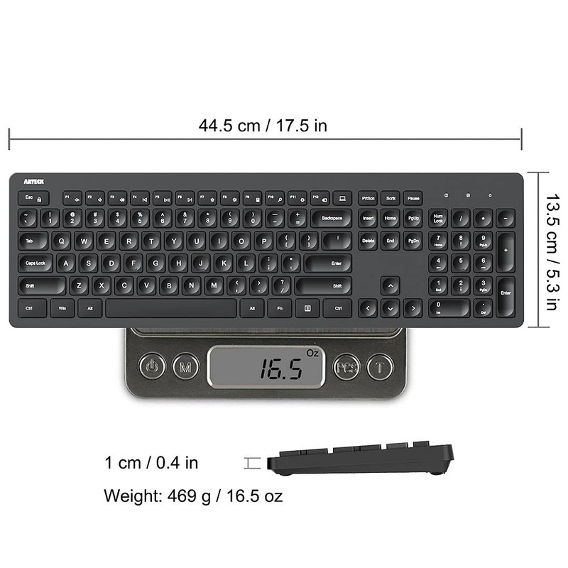 Arteck 2.4G Wireless Keyboard Ultra Slim Full Size Keyboard with