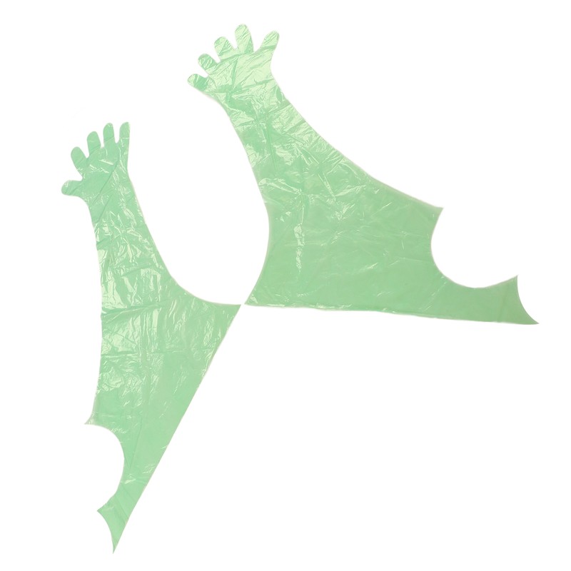 50Pcs Disposable Long Arm Glove PE Green Veterinary Examination Artificial