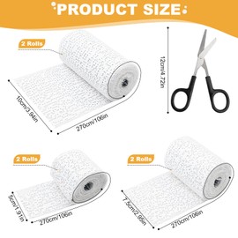 5/7.5/10cm x 2.7m Cast Bandage Kit, Skin Friendly Plaster Bandages, 6 Rolls Plaster Cloth Bandages, Plaster Cloth Art, Plaster Strip Gauze Wrap with Scissors, Craft Bandage for Modelling Moulds Mask