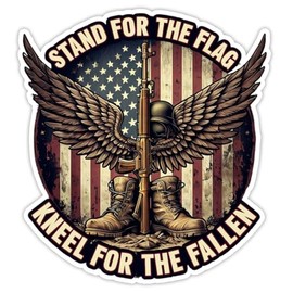 Battlefield Cross Stand for The Flag Kneel for The Fallen Patriotic Sticker Laptop, Tumbler, Car Bumper Sticker Decal, 5 inch