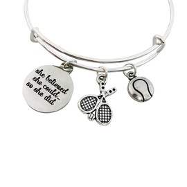 Inspirational Tennis Charm Bangle Bracelet Jewelry Gift for Women Tennis Player