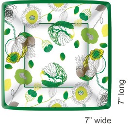 Boston International Ideal Home Range 8-Count Square Paper Dessert Plates, Green Muriel
